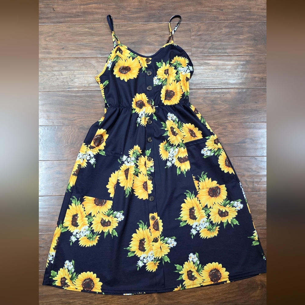 Sunflower Print Button-Up Dress